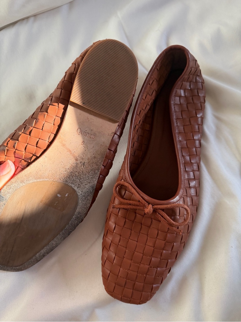 Quince Italian Leather Woven Ballet Flats in Chestnut Brown - Picture 3 of 4